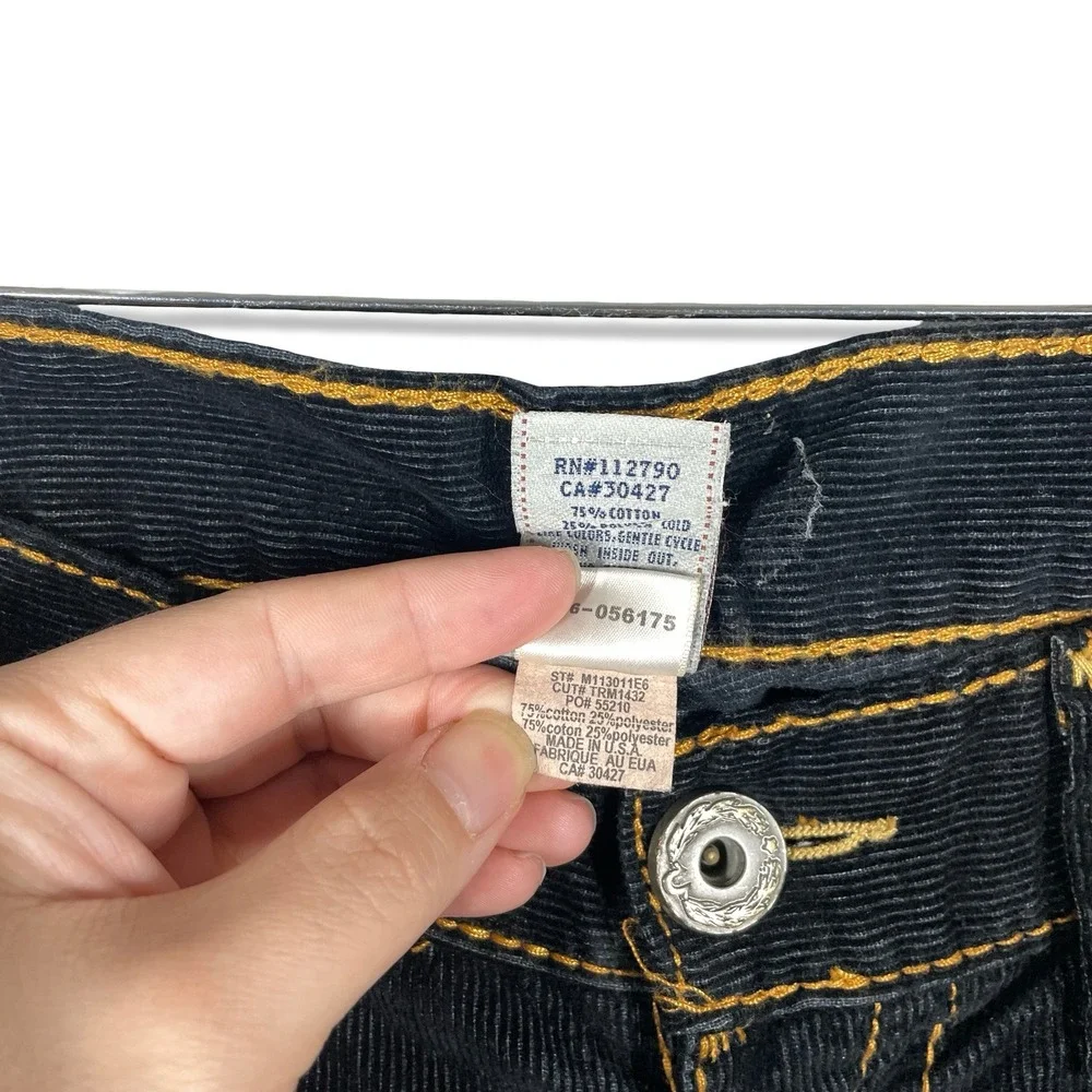True Religion‎ Corduroy Pants Mens 36 Black Big T Stitch Baggy Y2K Streetwear